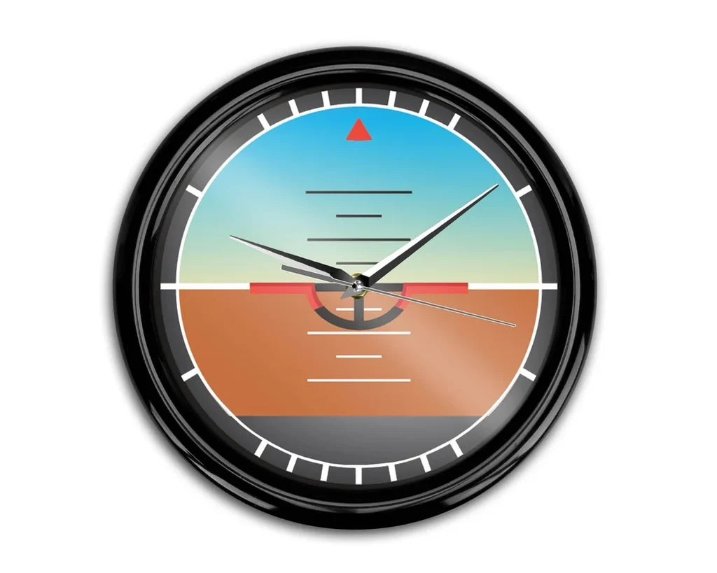 Airplane Instruments (Gyro Horizon) aviation themed wall clock, premium wood and metal.