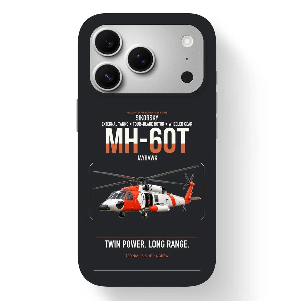 Sikorsky MH-60T Jayhawk design on black magsafe iphone case, for iPhone 17 Pro