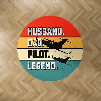 Husband & Dad & Pilot & Legend Carpet & Floor Mats (Round) aviation design on durable carpet pile with non-slip backing round.