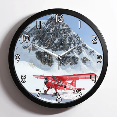 Amazing Snow aviation design on premium wood and metal wall clock.