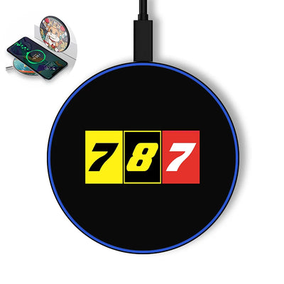 Flat Colourful 787 aviation design on durable build wireless charger.