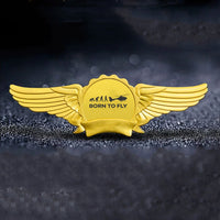 Thumbnail for Born To Fly aviation badge in polished metal.