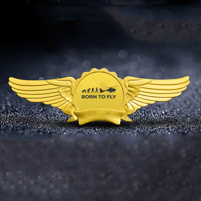 Born To Fly aviation badge in polished metal.