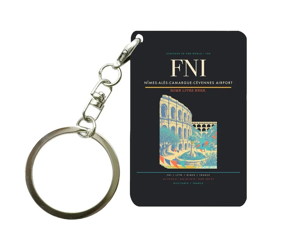 Nîmes-Alès-Camargue-Cévennes Airport (FNI) design on black key chain
