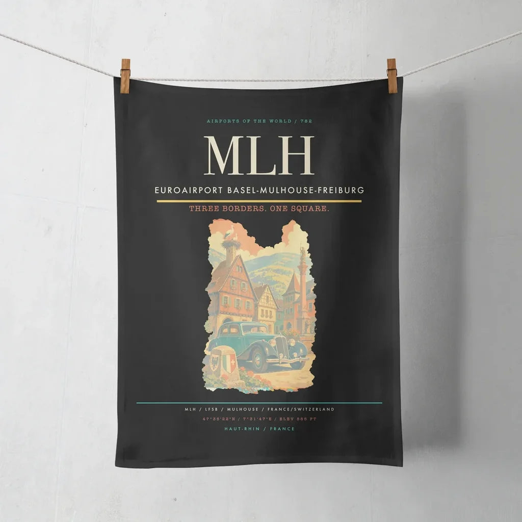 EuroAirport Basel-Mulhouse-Freiburg (MLH) design on black towel