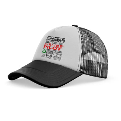 Airline Pilot Label aviation embroidery on mesh-back cotton trucker cap.