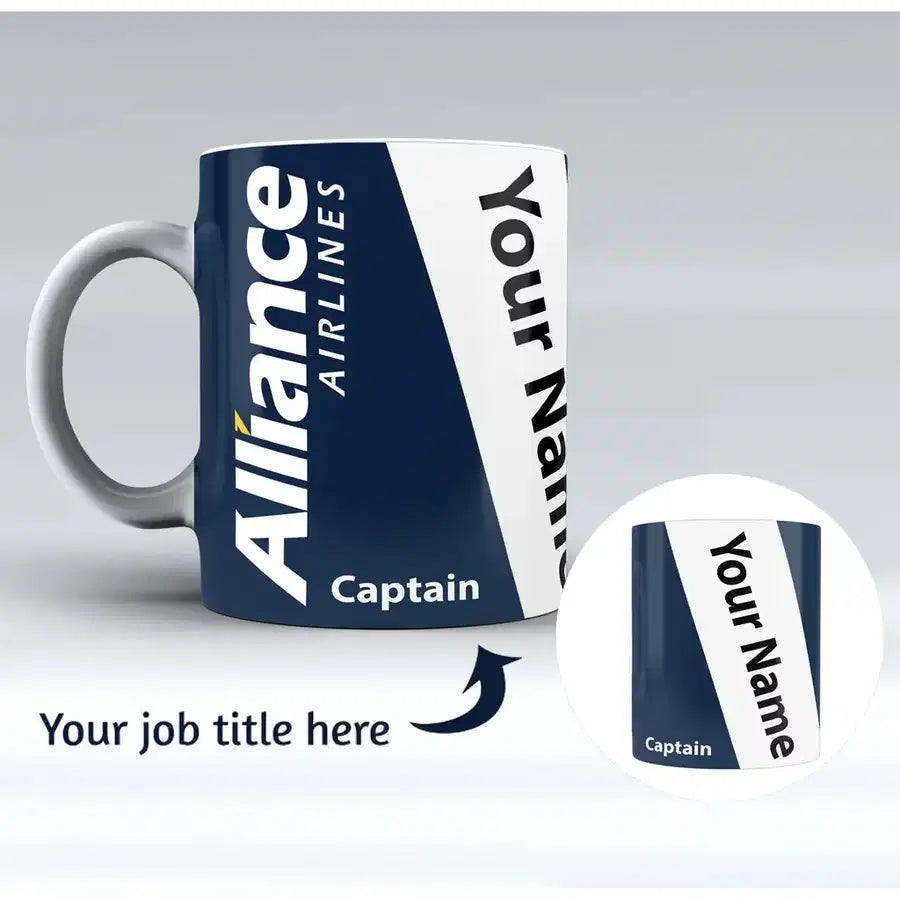 Alliance Airlines Designed Ceramic White mug, White + Name