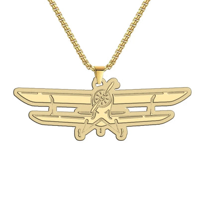 Life is a journey Enjoy the Flight aviation-themed hollow necklace, polished metal.