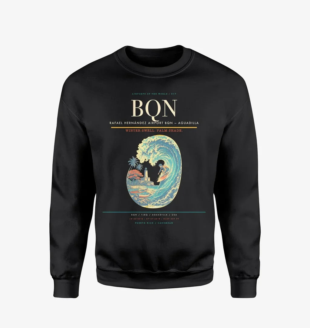 Rafael Hernández Airport (BQN) design on black sweatshirt