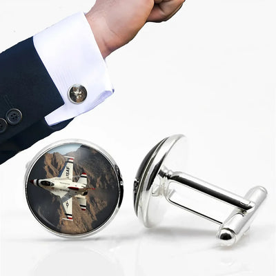 Amazing Show by Fighter Jet 16 aviation cuff links, polished metal body with engraved detail.