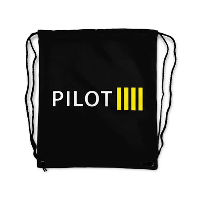Pilot & Stripes (4 Lines) aviation drawstring bag in lightweight polyester.