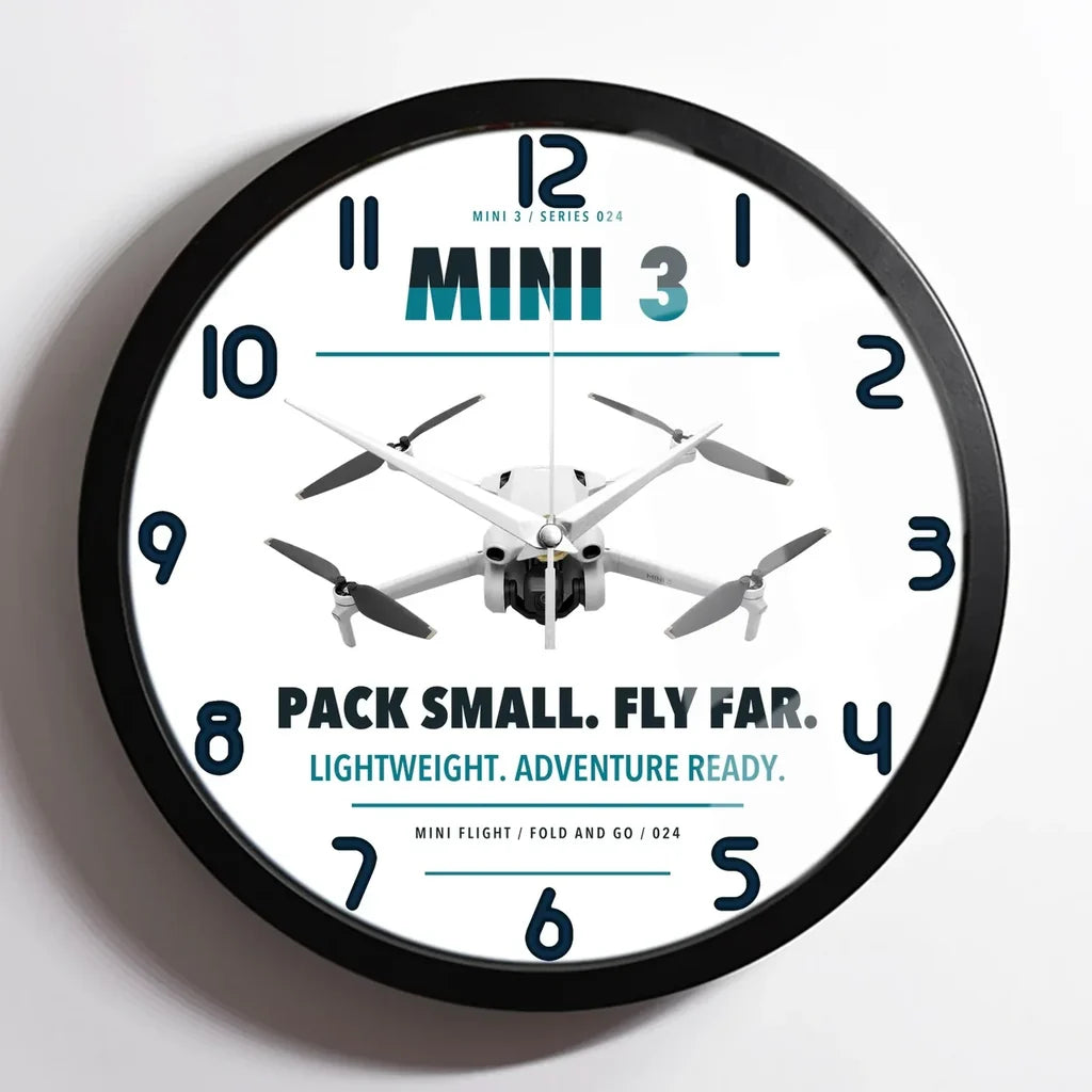 DJI Mini 3 design on white framed wall clock