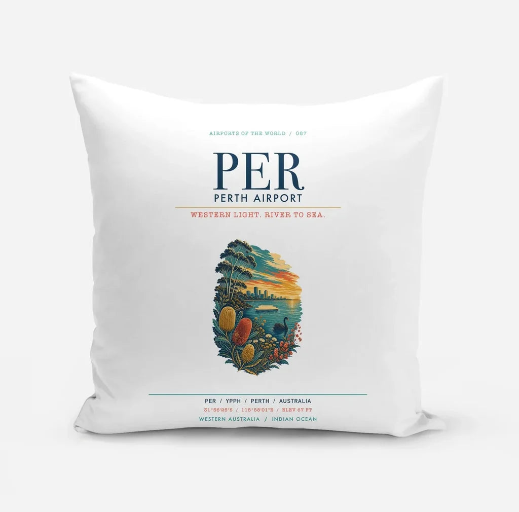 Perth Airport (PER) design on white pillow