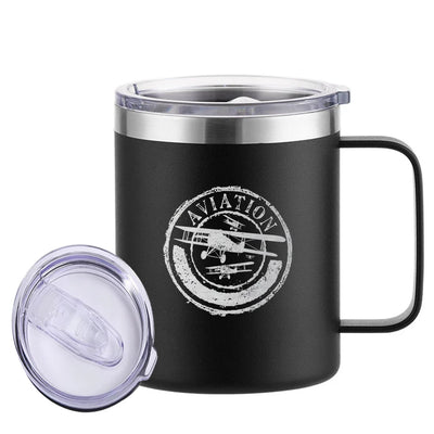 Aviation Lovers aviation design on laser-engraved mug, permanent laser engraving on stainless.