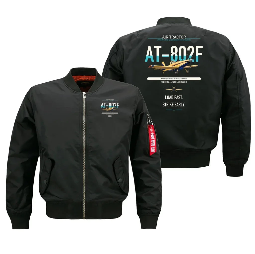 Air Tractor AT-802F design on black bomber jacket, double-side print