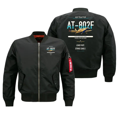 Air Tractor AT-802F design on black bomber jacket, double-side print