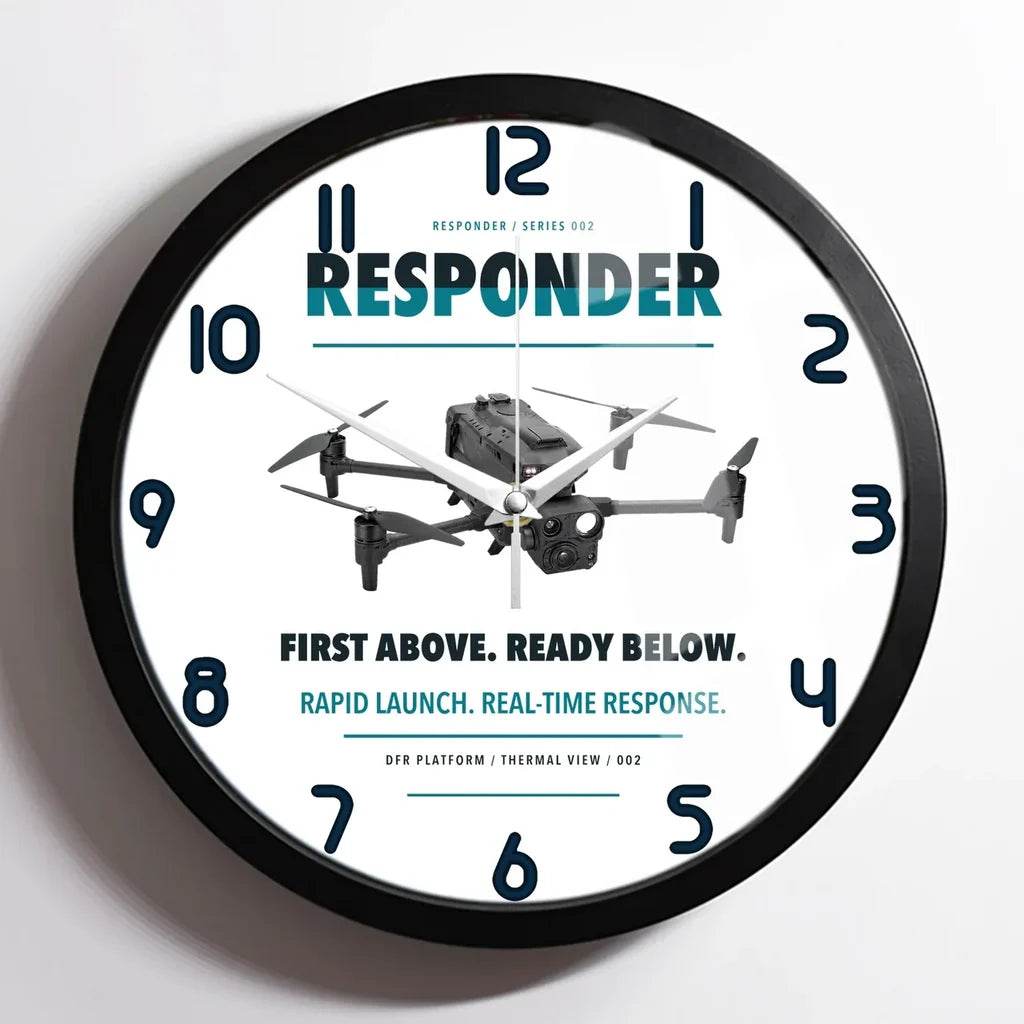 BRINC Responder design on white framed wall clock