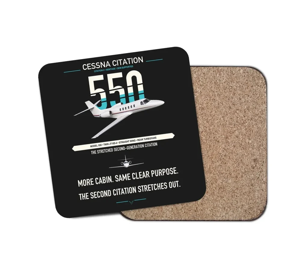 Cessna Citation 550 - Citation II design on black 1 piece coaster
