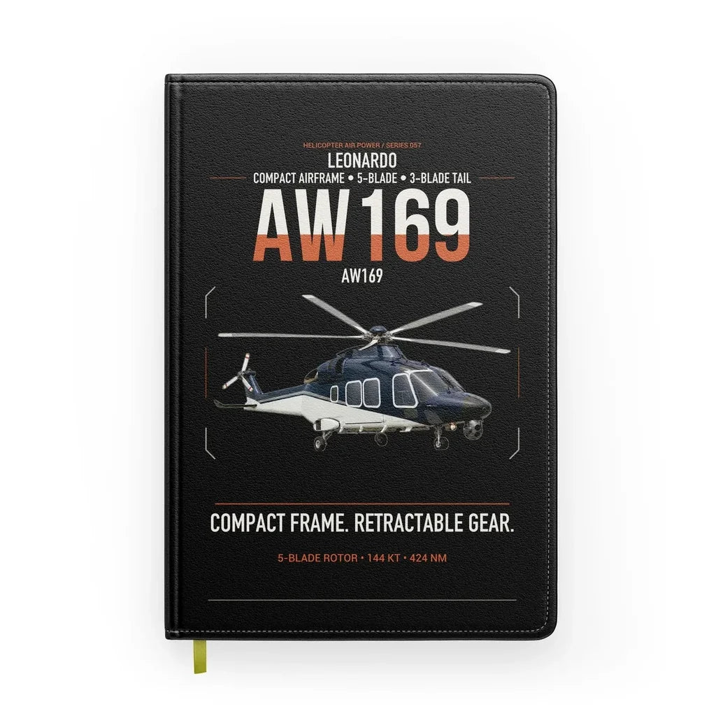 Leonardo AW169 design on black notebook