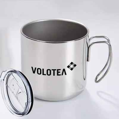 Volotea Airlines aviation design on portable mug, vacuum-insulated double-wall.