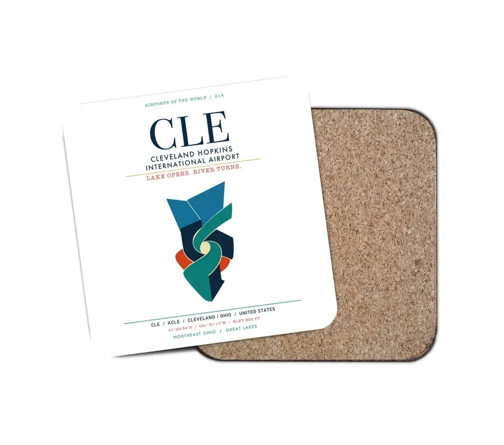 Cleveland Hopkins International Airport (CLE) design on white 1 piece coaster