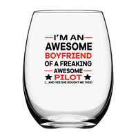 Thumbnail for I am an Awesome Boyfriend Water & Drink aviation design on water glass, crystal-clear premium glassware.