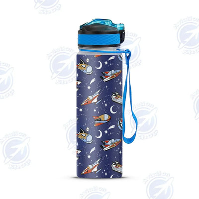 Spaceship & Stars Sports aviation design on sport kettle, insulated bottle with sport spout.