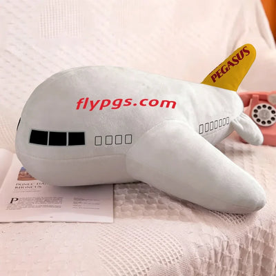 Pegasus Airlines aviation design on soft polyester filling airplane-shape decorative pillow.