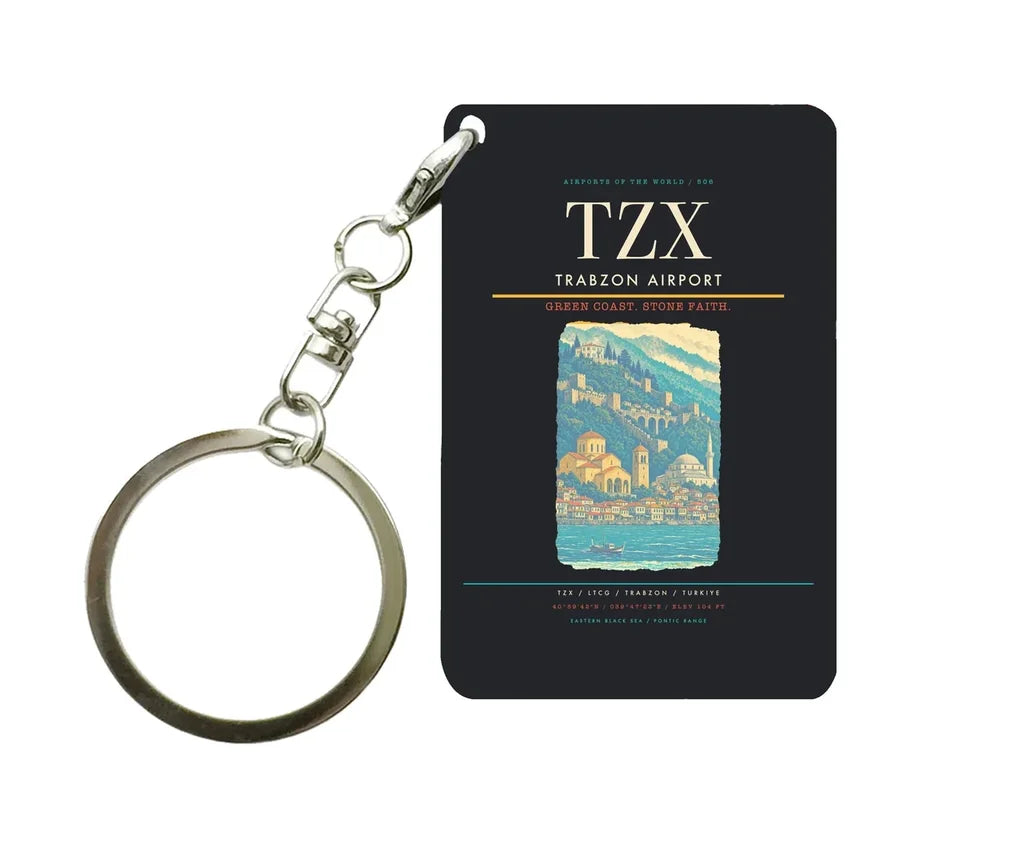 Trabzon Airport TZX Key Chain design on black key chain