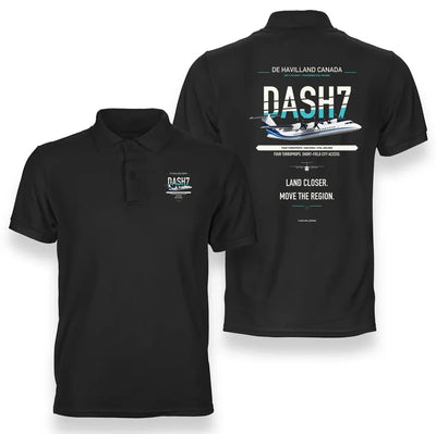 de Havilland Canada DHC-7-102 Dash 7 design on black polo