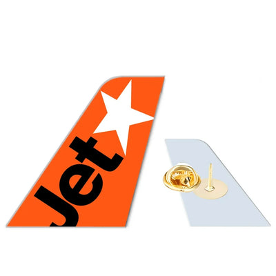 Jetstar Airlines aviation design tail-shape badge pin in polished alloy.