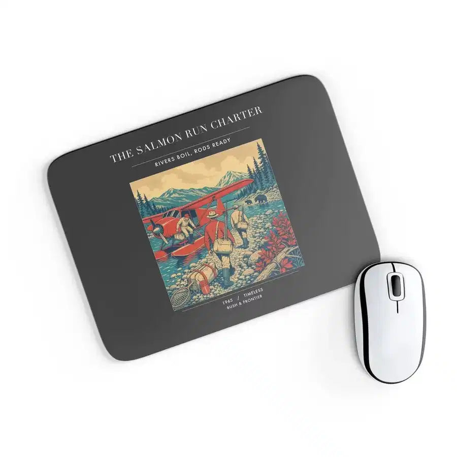 VINTAGE G4289 - The Salmon Run Charter - Designed Mouse Pads design on black rectangle