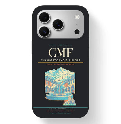 Chambéry Airport (CMF) design on black iPhone 17 Pro MagSafe case