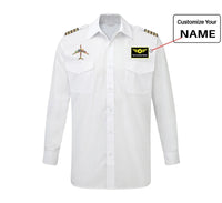 Thumbnail for Colourful Airplane aviation design printed on crisp poplin cotton long-sleeve pilot shirt.