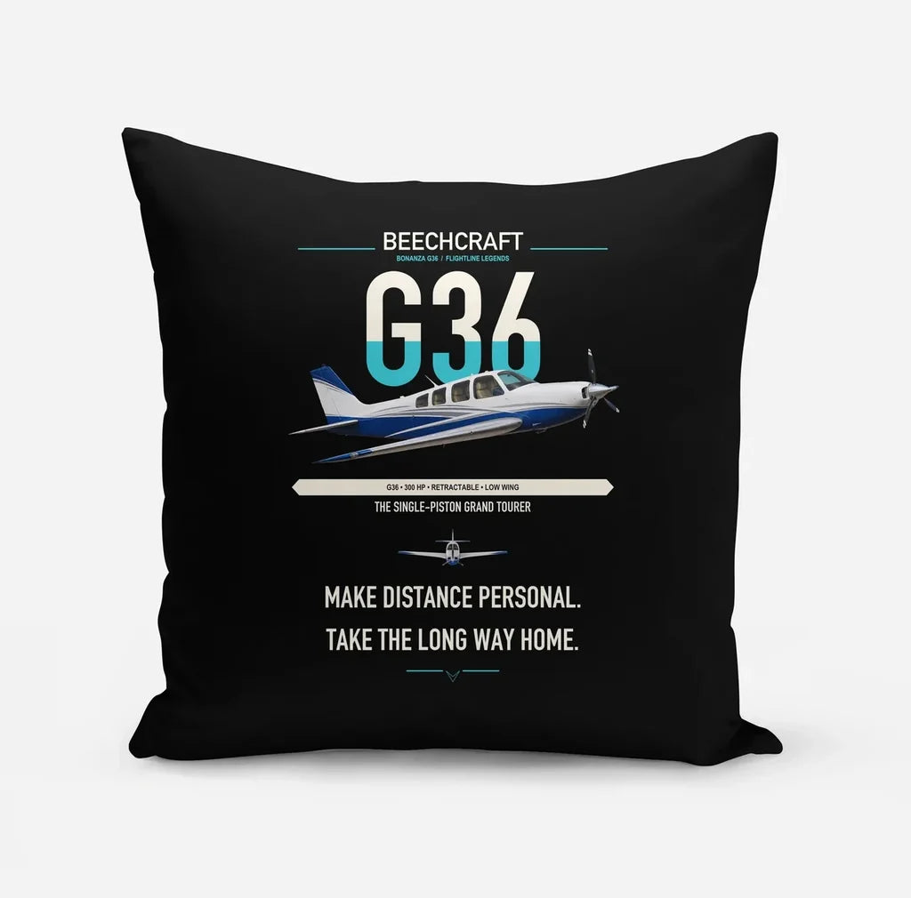 Beechcraft Bonanza G36 design on black pillow