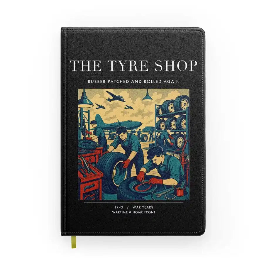 VINTAGE G4535 - The Tyre Shop - Designed Notebooks design on black