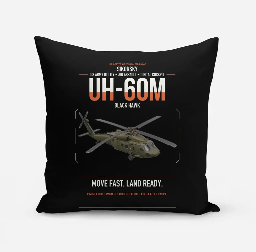 Sikorsky UH-60M Black Hawk design on black pillow