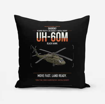 Sikorsky UH-60M Black Hawk design on black pillow