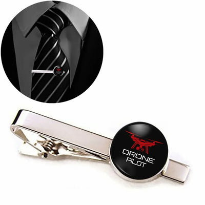 Drone aviation tie clip, stainless steel body with engraved detail.