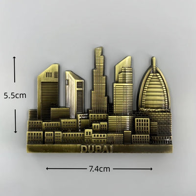 Dubai landmark building street view 3D Metal Fridge aviation design 3D metal magnet sticker in 3D metal with magnetic back.