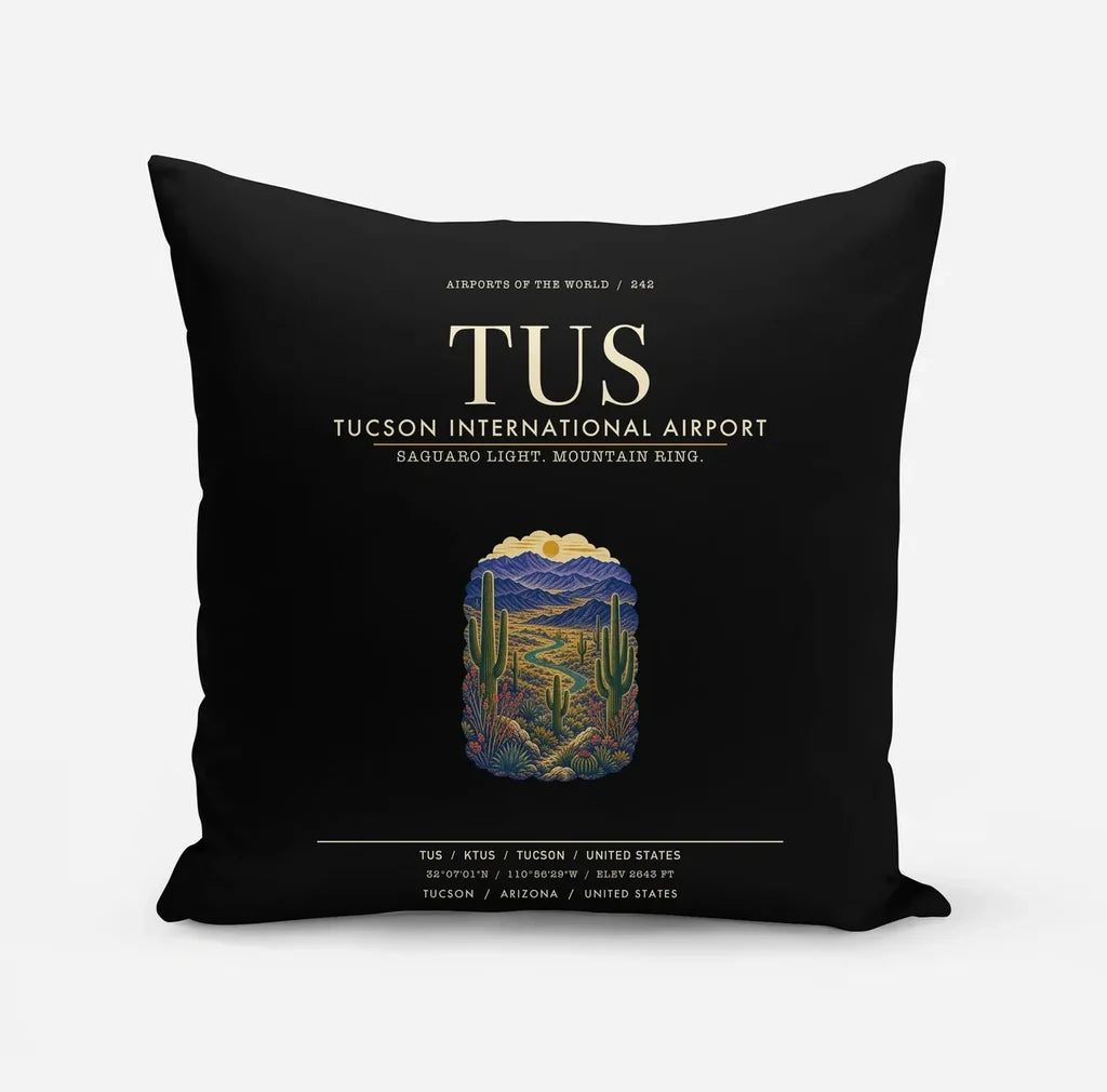 Tucson International Airport (TUS) design on black pillow