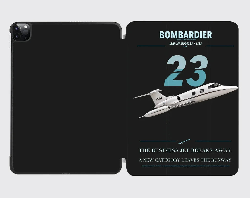 Bombardier Learjet 23 design on black ipad tablet case