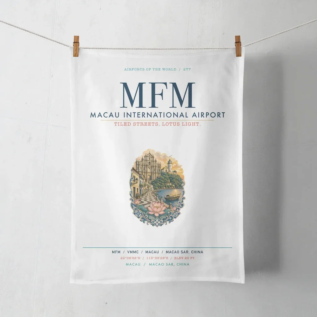 Macau International Airport (MFM) design on white towel