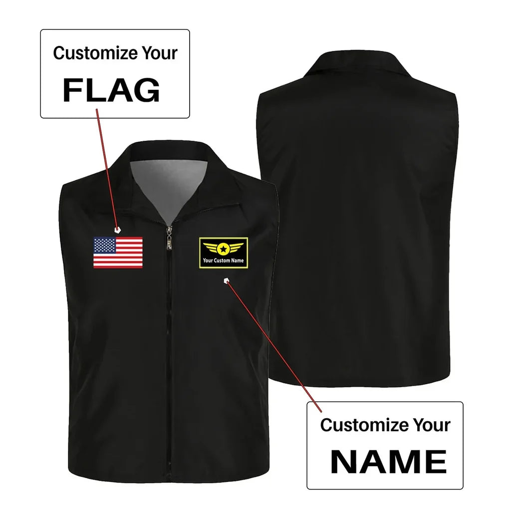 Custom Flag & Name with "Special Badge" Thin Style aviation design printed on lightweight shell with sleeveless design thin vest.