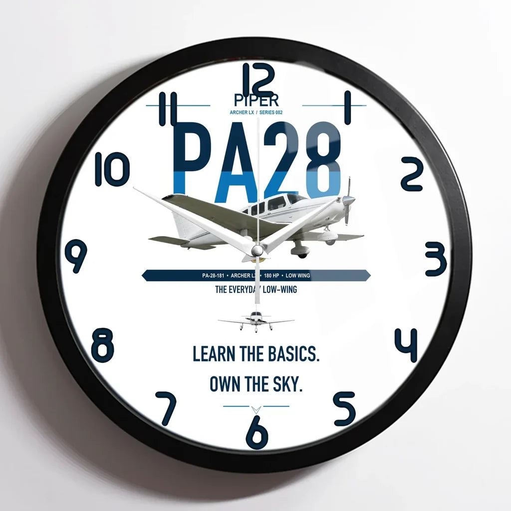 Piper PA-28-181 Archer LX design on white framed wall clock