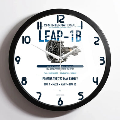 CFM LEAP-1B design on white framed wall clock