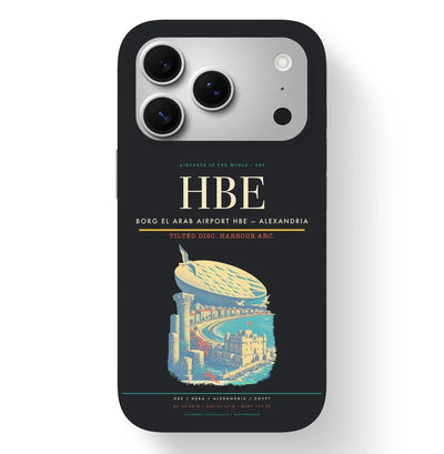 Alexandria Airport (HBE) design on black iPhone 17 Pro MagSafe case