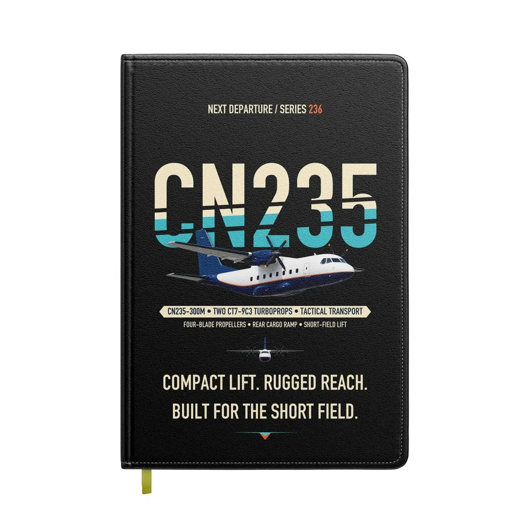 Airbus CN235-300M design on black notebook