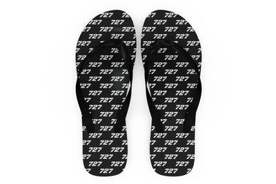 Boeing 727 Flat Text Slippers (Flip Flops) aviation design on durable rubber sole slippers and flip-flops.