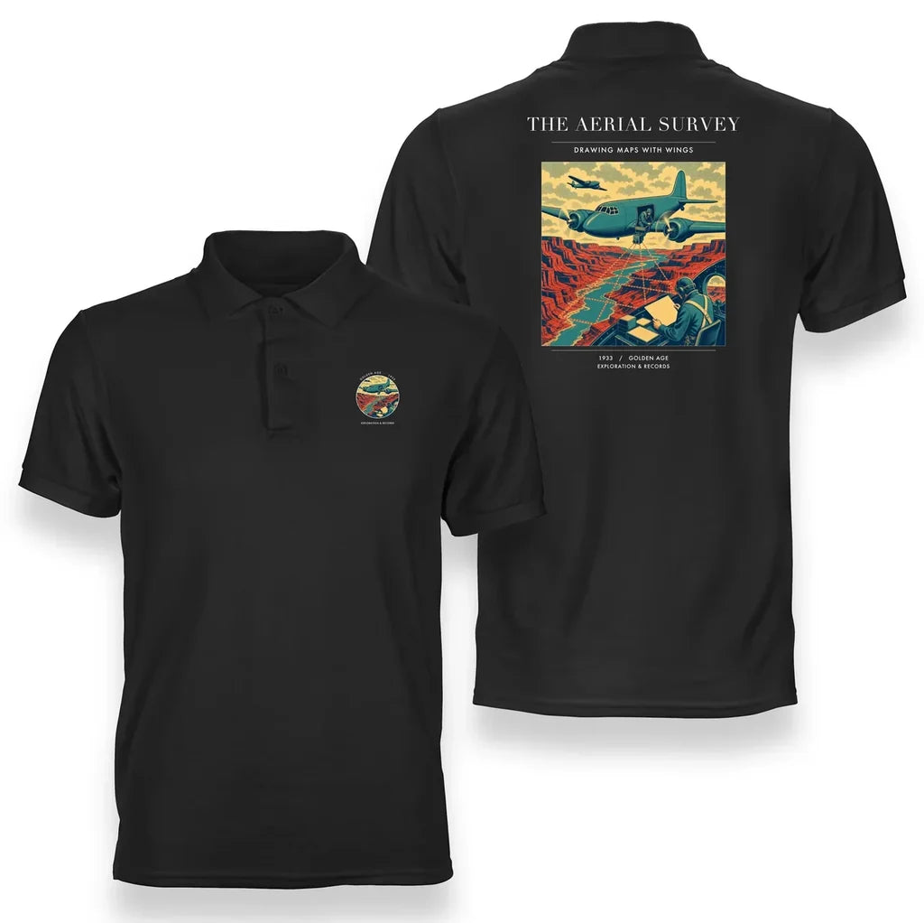 VINTAGE G4031 - The Aerial Survey - Double-Side Polo T-Shirt design on black